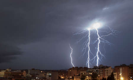 Thunderstorm in the mediterranean city night