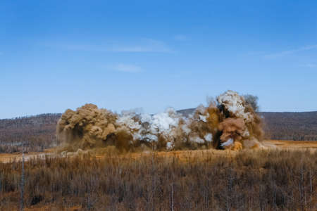 Russia, Siberia, blast in open cast mining quarry