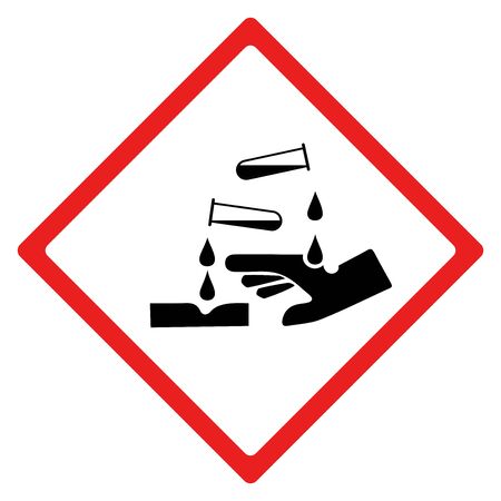 Corrosion hazard sign or symbol. Vector design isolated on white background.  Latest hazard signs collection. GHS hazard sign.のイラスト素材