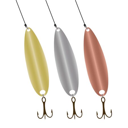Pike fishing spoons. Pike fishing lure, vector design isolated on white background.のイラスト素材