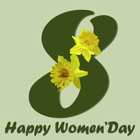 8 March Women s Day greeting card. 8 March Design cards with narcissus flowers.のイラスト素材