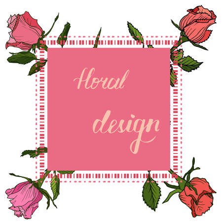 Floral sale card, natural bouquet of roses, botanical vector natural illustrationのイラスト素材