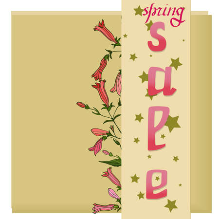 Floral sale card, natural bouquet of roses, botanical vector natural illustrationのイラスト素材