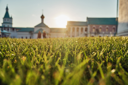 Sun setting in the Russian New Jerusalem monastery in summer eveningの写真素材