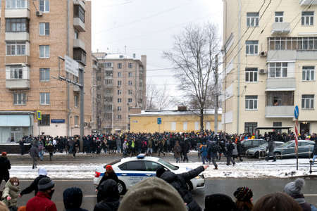 Moscow, RUSSIA - January 31, 2021: Second unauthorized political rally in support of the arrested opposition leader Alexei Navalny.のeditorial素材