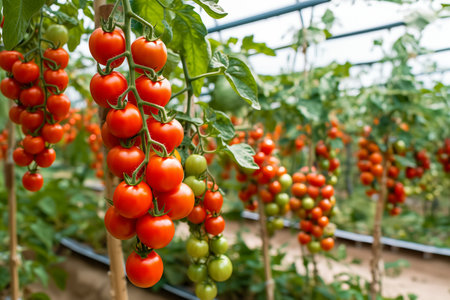 Industrial cultivation of tomatoes in a greenhouseの素材