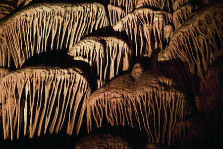 Stalactites and stalagmites in the Sorek Cave in Israelの写真素材