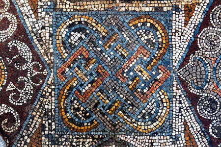 Ancient Geometric Roman Mosaic with Intricate Patternsの写真素材