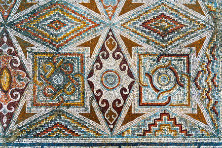 Ancient mosaic floor with beautiful geometric patternsの写真素材
