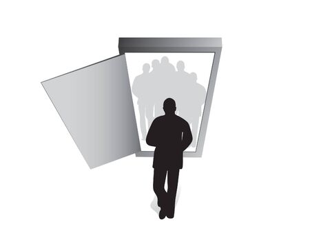 illustration of a man who is going to an open gate.のイラスト素材