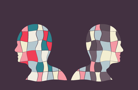 Colourful vector illustration with two people with opposite sides.のイラスト素材