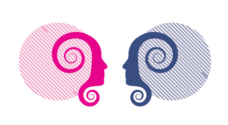 Vector illustration of pink and blue human profiles.のイラスト素材