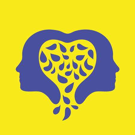 Silhouette of two heads merged into one.のイラスト素材