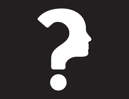 Black and white vector illustration of human face with question mark.のイラスト素材