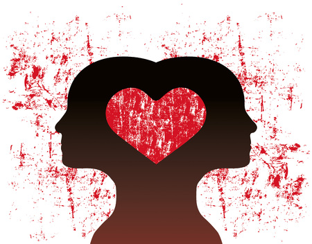 An illustration of a pair of silhouettes connected with a heart symbol in the middle.のイラスト素材