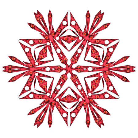 One red snowflake close up isolated on white backgroundの写真素材