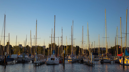 sunshine in morning with yachtのeditorial素材