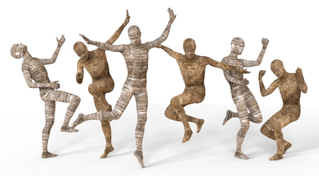 3D Illustration Mummies Isolated on White Backgroundの写真素材