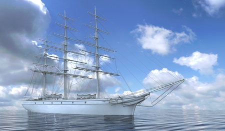 Old Sailboat On The Sea 3D Illustration