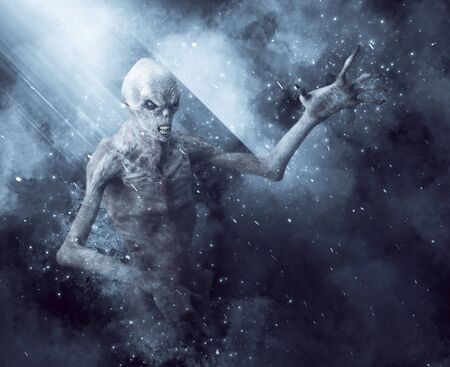 3D Illustration of a demon monster in the rays of light