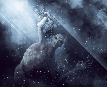 3D Illustration of a demon monster in the rays of light