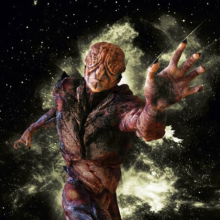 Alien monster on space background 3d illustration