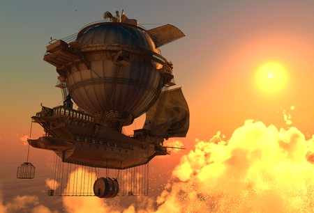 Fantasy Airship Zeppelin Dirigible Balloon 3D illustrationの写真素材