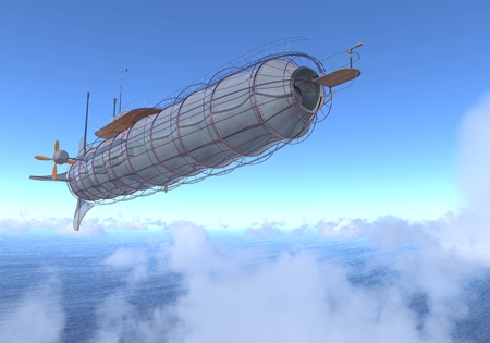3D illustration Fantasy airship Zeppelin Dirigible balloonの写真素材