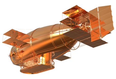 3D illustration Golden Fantasy airship Zeppelin Dirigible balloon isolated on whiteの写真素材