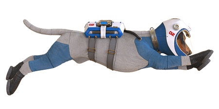 Dog in an astronauts space suit. 3D illustration isolated on white.の写真素材