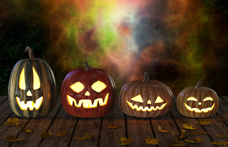 Halloween Pumpkins Jack O Lantern Holiday 3D Illustrationの写真素材