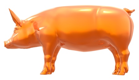 Yellow golden pig isolated on white background 3d illustrationの写真素材