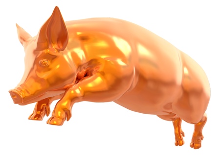 Yellow golden pig isolated on white background 3d illustrationの写真素材