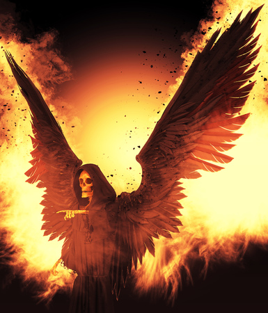 Angel of death on abstract fantasy background 3d illustrationの写真素材