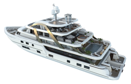 Yacht isolated on white background 3D illustrationの写真素材