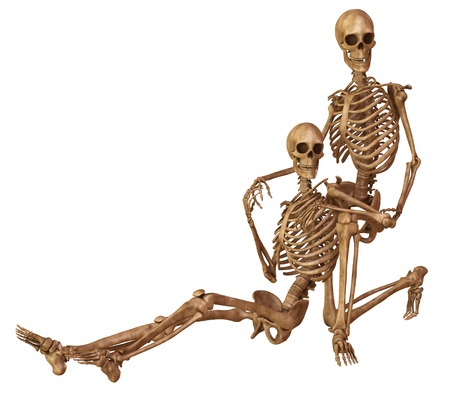 Skeletons of man and woman in the pose of lovers. Isolated on white background 3d illustration