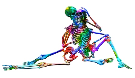 Skeletons of man and woman in the pose of lovers in multicolored abstract style illustration Isolated on white backgroundの写真素材