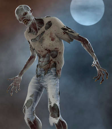 Fantasy zombie monster full moon 3d illustrationの写真素材