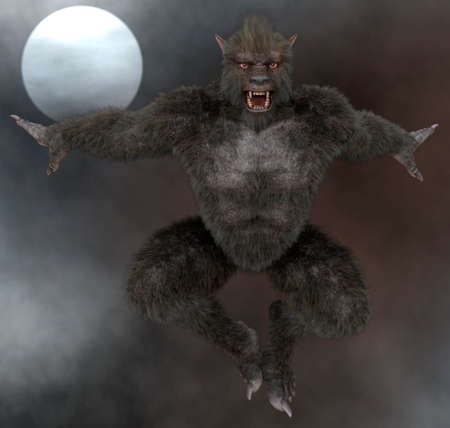 Lycan Werewolf against the background of the full moon 3d illustrationの写真素材