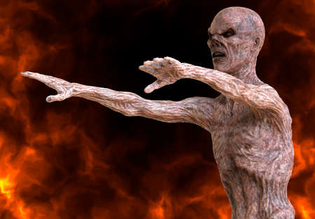 Fantsy zombie undead burns in a hellfire 3d illustration