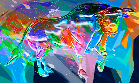 White metal bull in abstract colorful style illustrationの写真素材