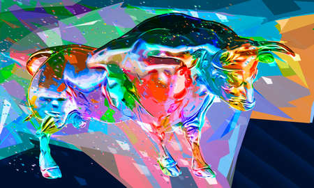 White metal bull in abstract colorful style illustrationの写真素材
