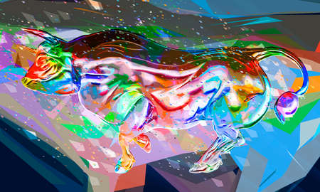 White metal bull in abstract colorful style illustrationの写真素材