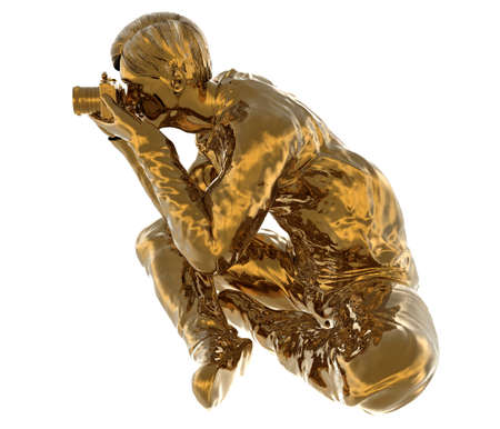 Photographer statue of gold isolated on white background 3d illustration