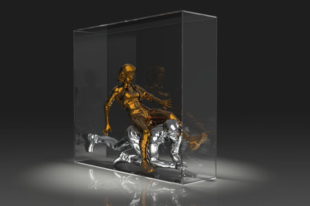 Concept Isolated people behind the glass 3d illustrationの写真素材