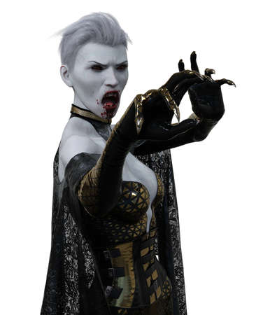 Vampire woman isolated on white background 3d illustrationの写真素材