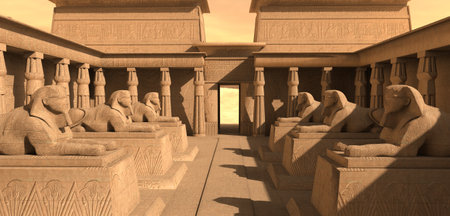 Egyptian temple in the desert 3d illustrationの写真素材