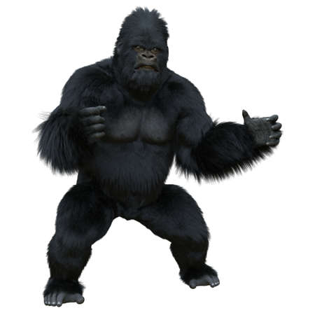 Black silver gorilla 3d illustration isolated on whiteの写真素材