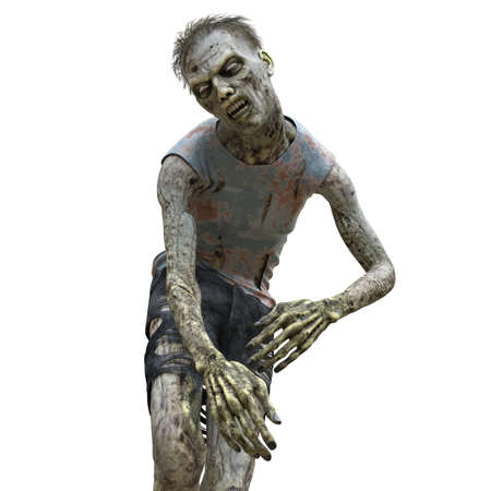 Zombie male isolated white background 3d illustrationの写真素材