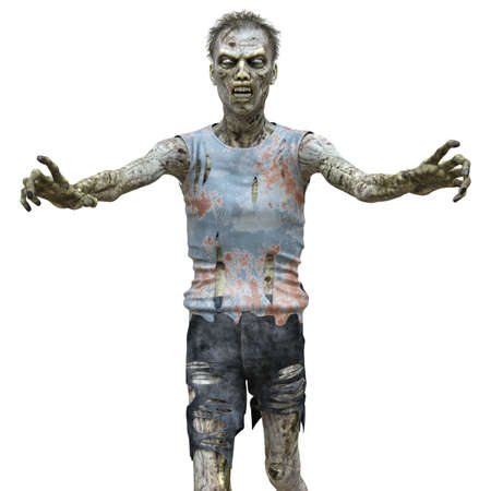 Zombie male isolated white background 3d illustration